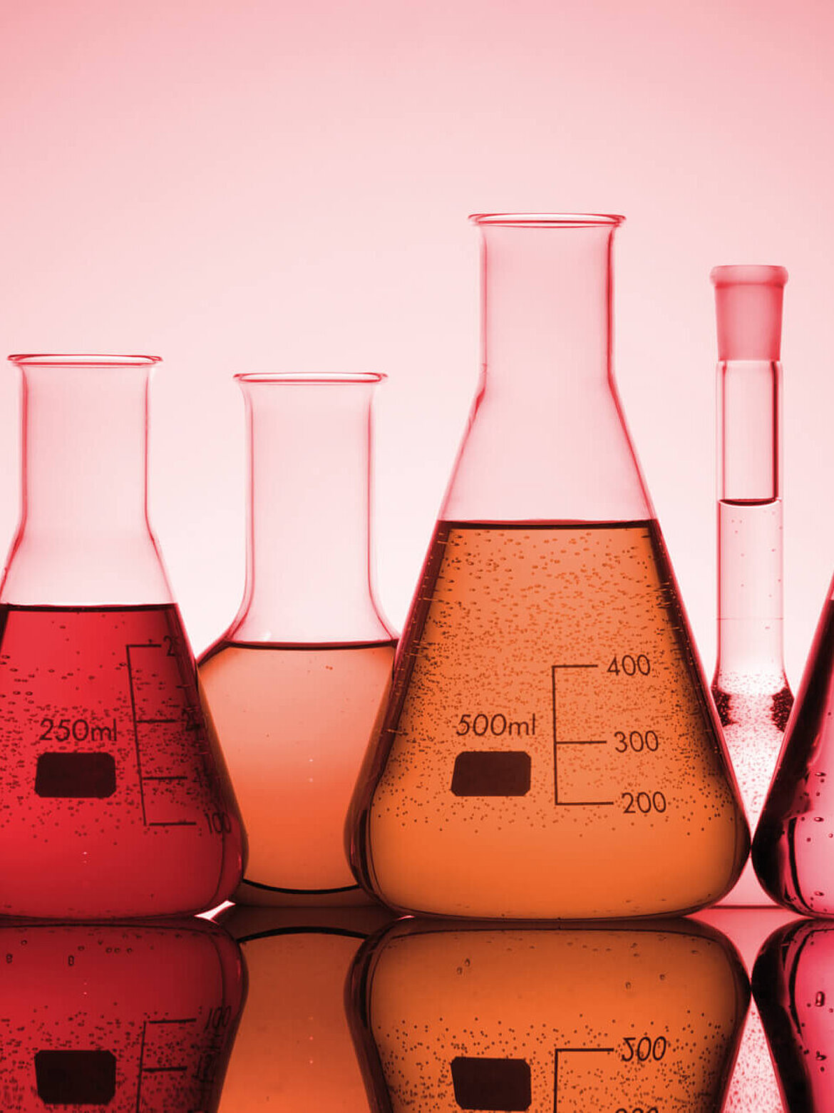 Glass flasks with chemicals