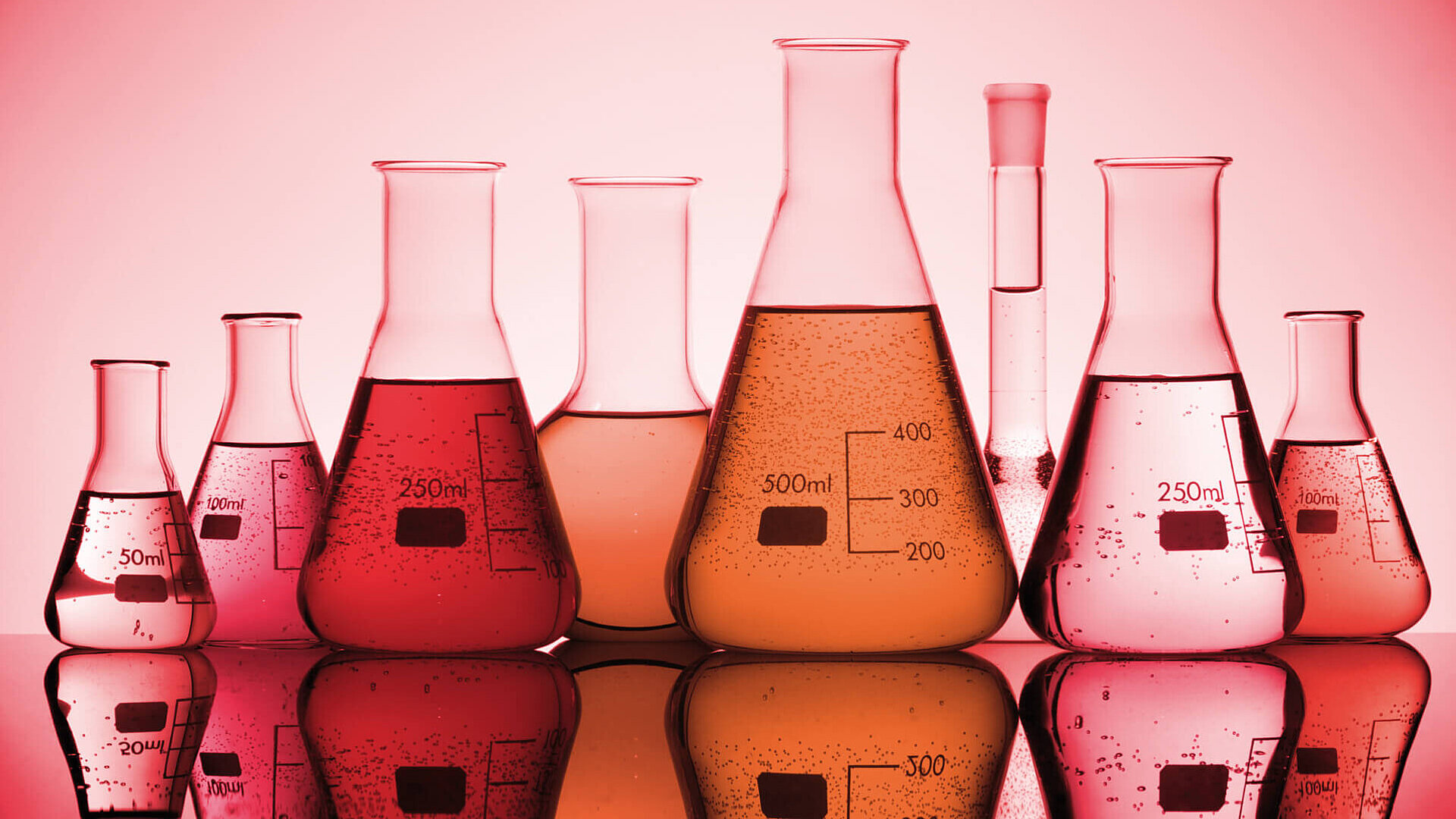 Glass flasks with chemicals