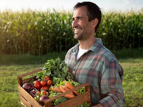 Farmer with organic vegetables in the field