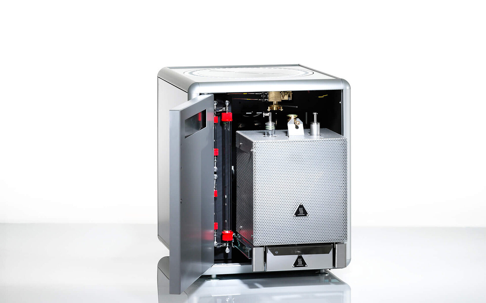Organic elemental analyzer vario MAX cube with open door and furnace slid out