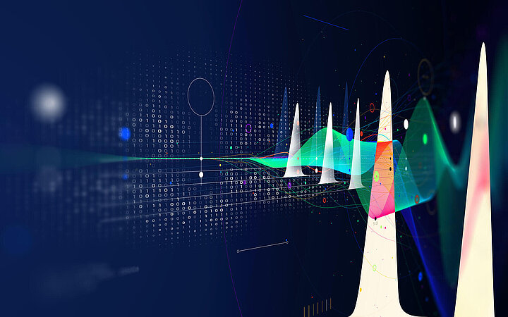 Analytical peaks on a blue background