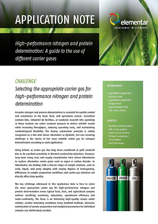 应用说明 "高性能氮和蛋白质测定：不同载气的使用指南